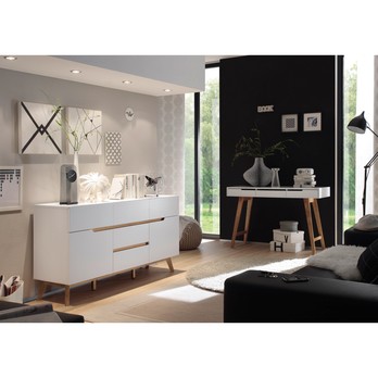 Komoda CVERO bílý matný lak/masivní dub, šířka 145 cm 3