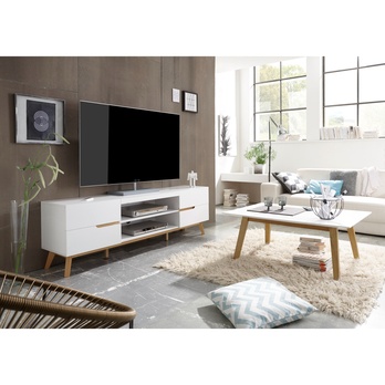 TV komoda CVERO bílý matný lak/masivní dub 1