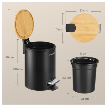 Koupelnový koš DAILE černá/přírodní, 3 l 4