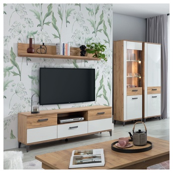 TV komoda DARCY SB1 zlatý řemeslný dub/alpská bílá lesklá 1