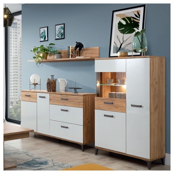 Komoda DARCY SB4 zlatý řemeslný dub/alpská bílá lesklá 1