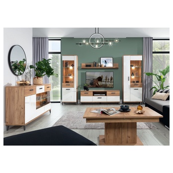 Komoda DARCY SB5 zlatý řemeslný dub/alpská bílá lesklá 1