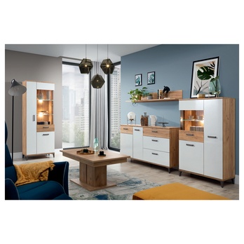 Vitrína DARCY SB7 zlatý řemeslný dub/alpská bílá lesklá 1