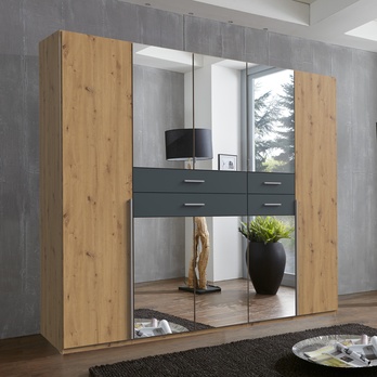 Šatní skříň DECLAN II dub artisan/grafitová, šířka 225 cm 1