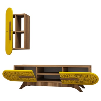 Obývací stěna  DEFNE 3 ořech/žlutá 2