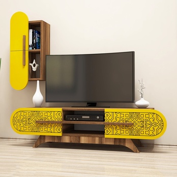 Obývací stěna  DEFNE 3 ořech/žlutá 1