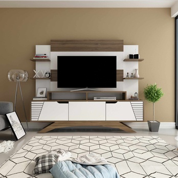 Obývací stěna DEPARO bílá/ořech 1