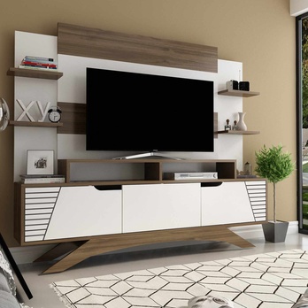 Obývací stěna DEPARO bílá/ořech 2