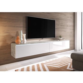 TV komoda DOROTHE 180 beton/bílá lesklá 1