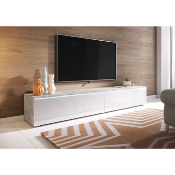 TV komoda DOROTHE 180 beton/bílá lesklá 3