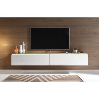 TV komoda DOROTHE 180 dub wotan/bílá lesklá 2