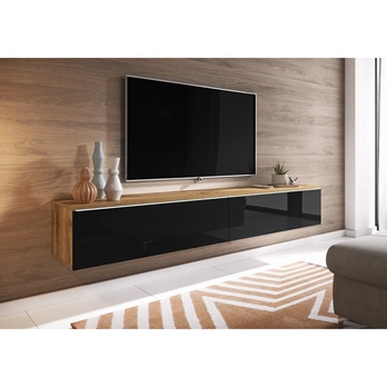 TV komoda DOROTHE 180 dub wotan/černá lesklá 1