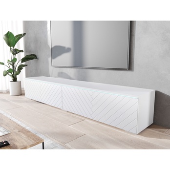 TV komoda DOROTHE 180 bílá/vzor rybí kost 2
