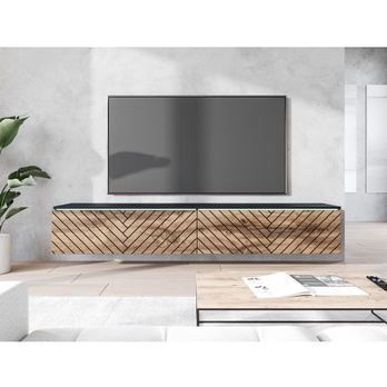 TV komoda DOROTHE 180 dub wotan/černá/vzor rybí kost 1