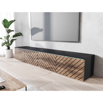 TV komoda DOROTHE 180 dub wotan/černá/vzor rybí kost 2