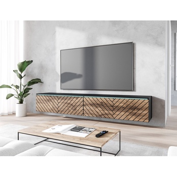 TV komoda DOROTHE 180 dub wotan/černá/vzor rybí kost 3