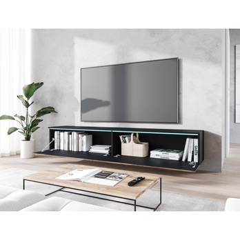 TV komoda DOROTHE 180 dub wotan/černá/vzor rybí kost 4