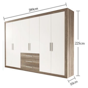 Šatní skříň DREANO dub canyon/bílá, šířka 289 cm 9