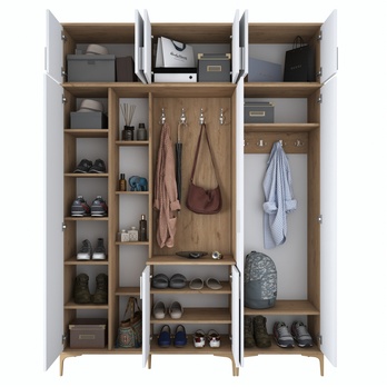 Předsíňová sestava ELA 11 ořech/bílá, 8 dvojitých háčků 4