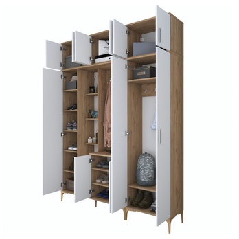 Předsíňová sestava ELA 11 ořech/bílá, 8 dvojitých háčků 5