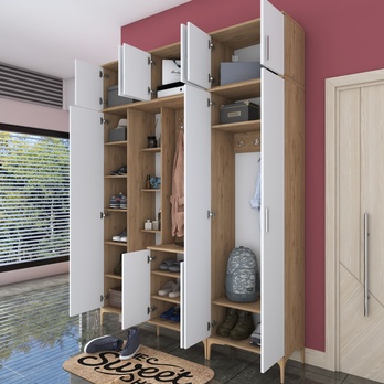 Předsíňová sestava ELA 11 ořech/bílá, 8 dvojitých háčků 8