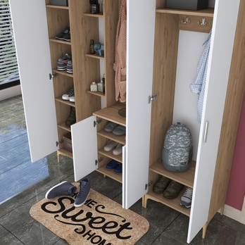 Předsíňová sestava ELA 11 ořech/bílá, 8 dvojitých háčků 9