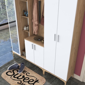 Předsíňová sestava ELA 11 ořech/bílá, 8 dvojitých háčků 10