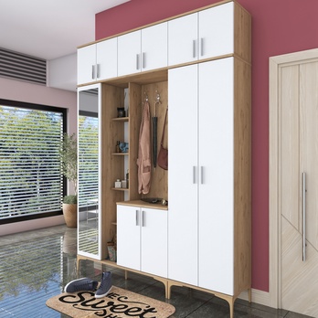 Předsíňová sestava ELA 11 ořech/bílá, 8 dvojitých háčků 1