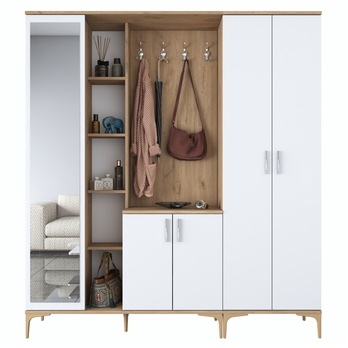 Předsíňová sestava ELA 9 ořech/bílá, 8 dvojitých háčků 3