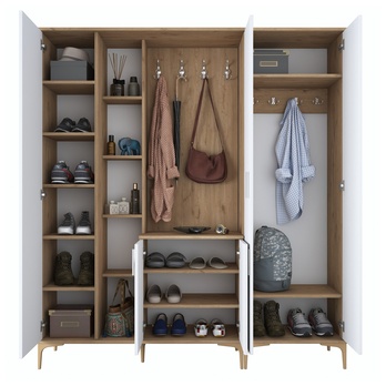 Předsíňová sestava ELA 9 ořech/bílá, 8 dvojitých háčků 4