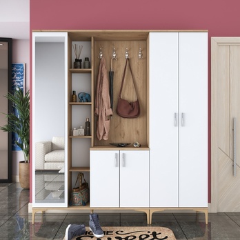 Předsíňová sestava ELA 9 ořech/bílá, 8 dvojitých háčků 5