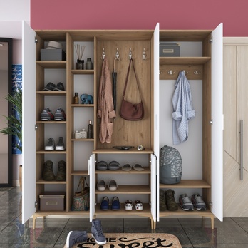 Předsíňová sestava ELA 9 ořech/bílá, 8 dvojitých háčků 6