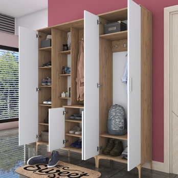 Předsíňová sestava ELA 9 ořech/bílá, 8 dvojitých háčků 7