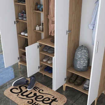 Předsíňová sestava ELA 9 ořech/bílá, 8 dvojitých háčků 8