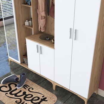 Předsíňová sestava ELA 9 ořech/bílá, 8 dvojitých háčků 9