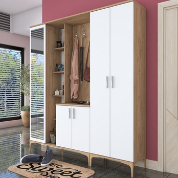 Předsíňová sestava ELA 9 ořech/bílá, 8 dvojitých háčků 1