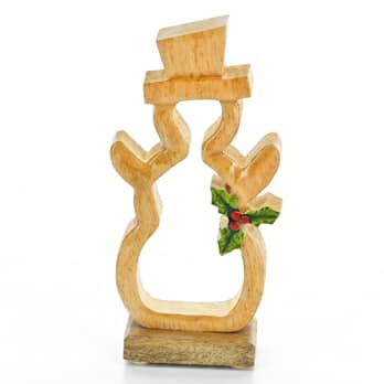 Dekorace sněhulák s cesmínou ELBERT dřevo, výška 22 cm 2
