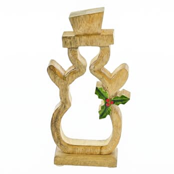 Dekorace sněhulák s cesmínou ELBERT dřevo, výška 27 cm 2