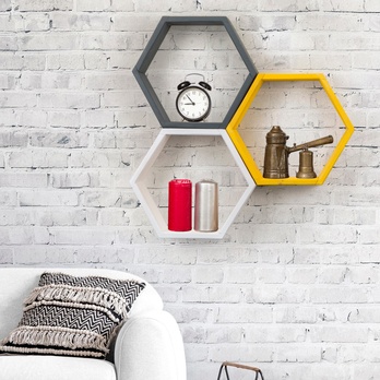 Sada nástěnných polic ELFO bílá/žlutá/antracitová 1