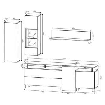 Obývací stěna ELLISON dub craft tobacco/antracitová 2
