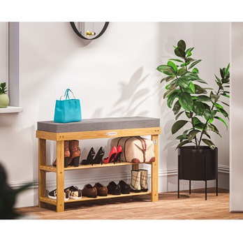 Botníková lavice ELVATE 2 akácie/šedá, šířka 90 cm 1