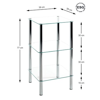 Regál EMDEN sklo/chrom, výška 77 cm 2