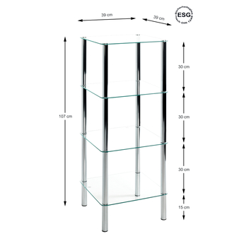 Regál EMDEN sklo/chrom, výška 107 cm 3