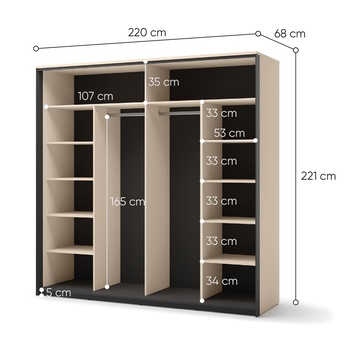 Šatní skříň ENNA písková/černá, šířka 220 cm 4