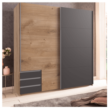 Šatní skříň ERICA grafitová/přírodní, šířka 179 cm 1