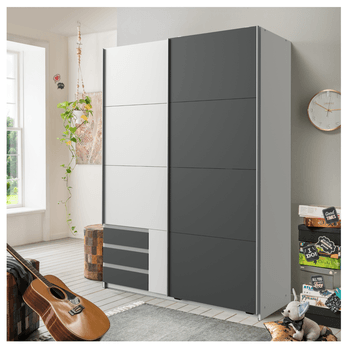 Šatní skříň ERICA grafitová/bílá, šířka 135 cm 1