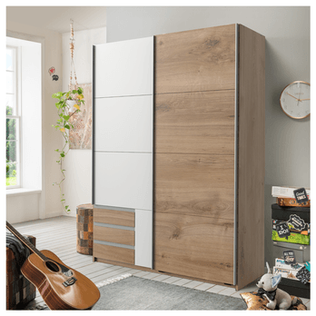 Šatní skříň ERICA přírodní/bílá, šířka 135 cm 1