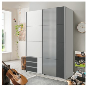 Šatní skříň se zrcadlem  ERICA grafitová/bílá, šířka 135 cm 1