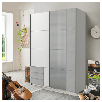 Šatní skříň se zrcadlem  ERICA šedá/bílá, šířka 135 cm 1