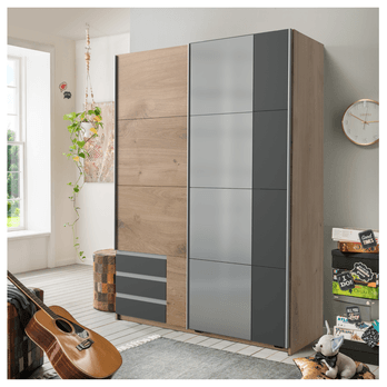 Šatní skříň se zrcadlem  ERICA grafitová/přírodní, šířka 135 cm 1